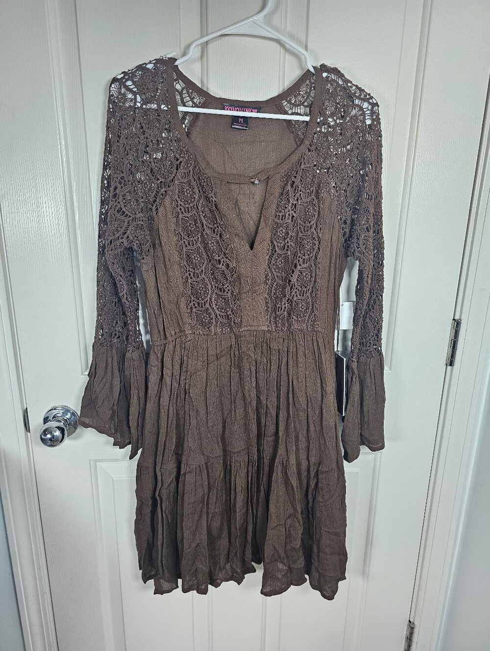 Rock & Roll Cowgirl NWT Brown Lace Tier Mini Dress Boho Nashville Country Size M